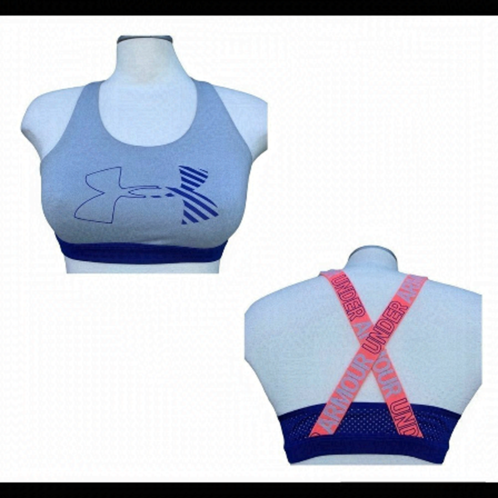 Under Armour grey blue logo sports bra Sz S
